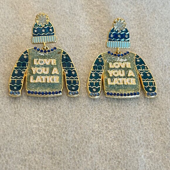 Sugarfix By Baublebar "Love You A Latke" Sweater and Hat Hanukkah Earrings - Picture 2 of 9